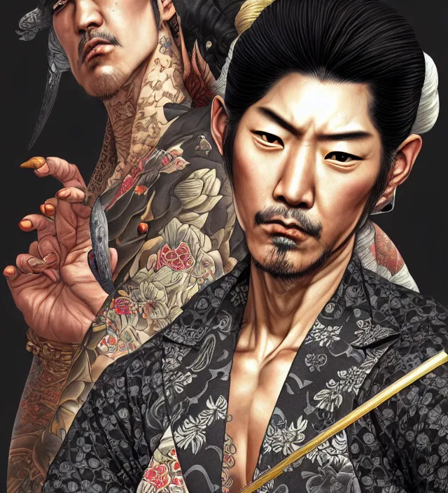 Image similar to *! yakuza ab 2 3 de in tokyo _ 1 7 th century _ portrait | fantasy | highly detailed | trending on artstation | sharp focus : art by artgerm, greg rutkowsky, magali villeneuve, ayami kojima, amano