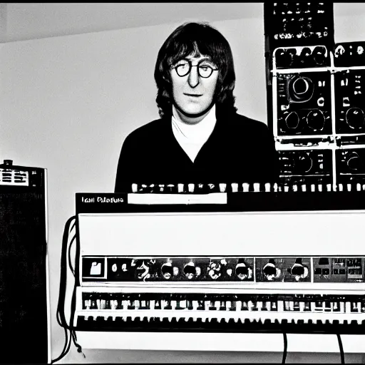 Prompt: john lennon patching a modular synth