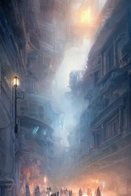 Image similar to inside the street of the city of atlantis, powerfull, intricate, elegant, volumetric lighting, digital painting, highly detailed, artstation, sharp focus, illustration, concept art, ruan jia, steve mccurry