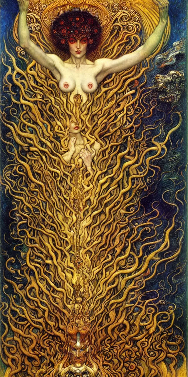 Image similar to Divine Chaos Engine by Karol Bak, Jean Delville, William Blake, Gustav Klimt, and Vincent Van Gogh, symbolist, visionary