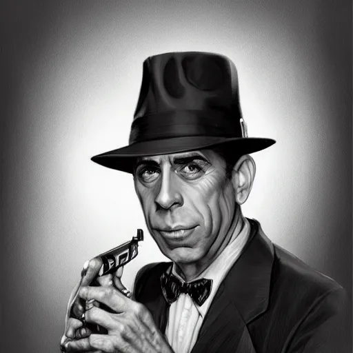 Prompt: humphrey bogart as sam spade, portrait, highly detailed, digital painting, artstation, concept art, sharp focus, illustration, art , style of norman rockwell by norman rockwell