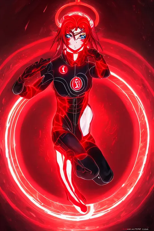 Image similar to anime key visual of a beautiful female red lantern!! intricate, red and black suit, glowing, powers, rage, anger, hate, dc comics, cinematic, stunning, highly detailed, digital painting, artstation, smooth, hard focus, illustration, art by artgerm and greg rutkowski and alphonse mucha