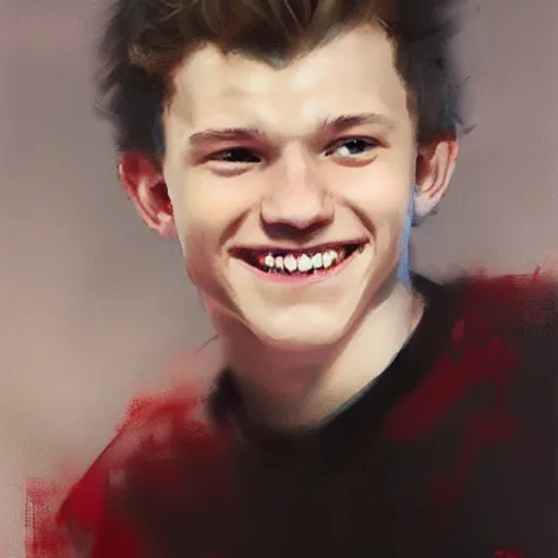 Image similar to smiling cute tom holland by ruan jia, portrait