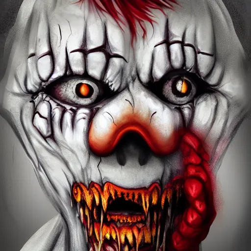 Image similar to Scary clown, horror, terrifying, terror, digital art, trending on artstation, creepy-pasta, 8k