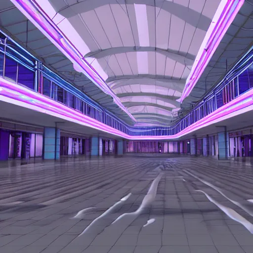 Image similar to abandoned mall with neon lights from a ps 1 game, low poly graphics