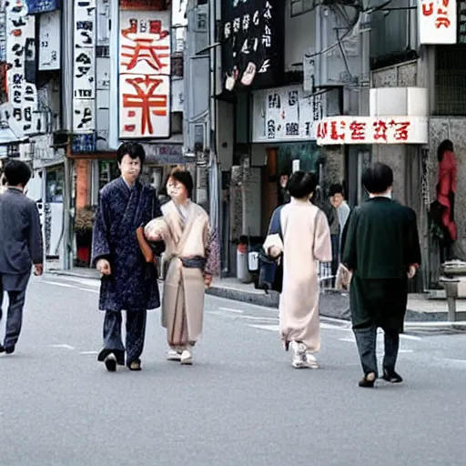 Prompt: japanese women and men on a japan street, still of a japanese movie ( 2 0 1 5 )