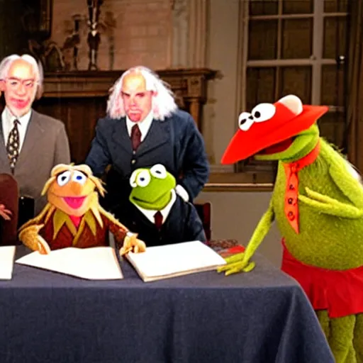 Prompt: The muppets signing the declaration of independence