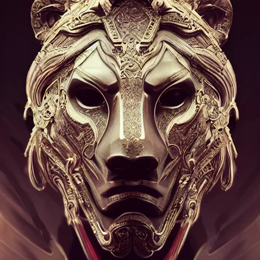 Image similar to Very very very very highly detailed epic photo of face with lion venetian mask, intricate, dystopian, sci-fi, extremely detailed, digital painting, artstation, concept art, smooth, sharp focus, illustration, intimidating lighting, incredible art by Artgerm and Vincent di Fate