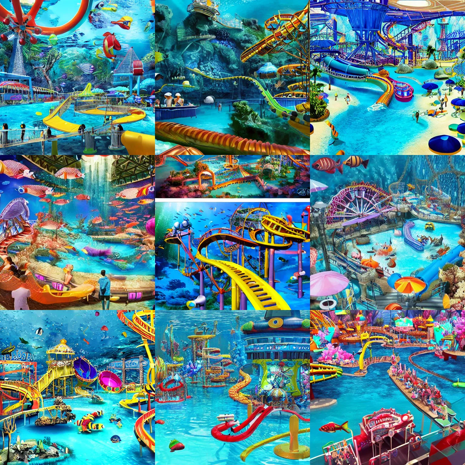 Prompt: an amazing underwater amusement park, photorealistic, detailed