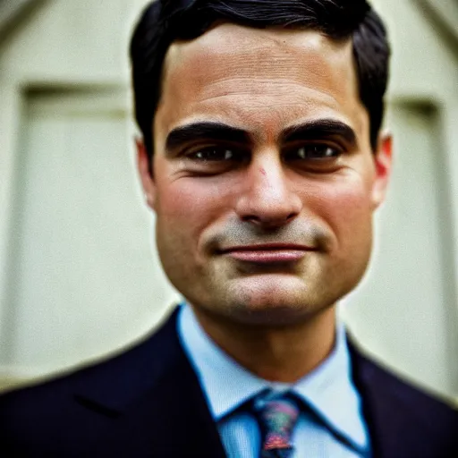 Prompt: closeup portrait of a Ben Shapiro , new york back street , by Steve McCurry and David Lazar, natural light, detailed face, CANON Eos C300, ƒ1.8, 35mm, 8K, medium-format print