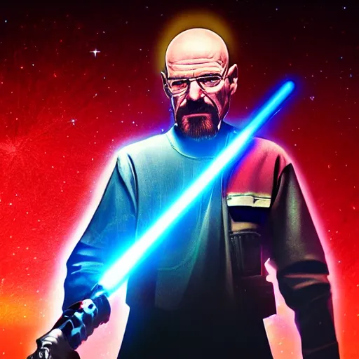 Prompt: realistic walter white with glowing red futuristic suit, glowing beam lazer arm lightsaber sword, flaming background, red sky, realistic, photorealistic, high-resolution, vibrant color, high contract, walter white, breaking bad