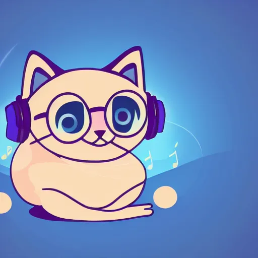 Image similar to vector logo of cute cat listening to music, melodic, dreamy, isometric, adorable, octane render, golden ratio, 4k UHD, iconic design