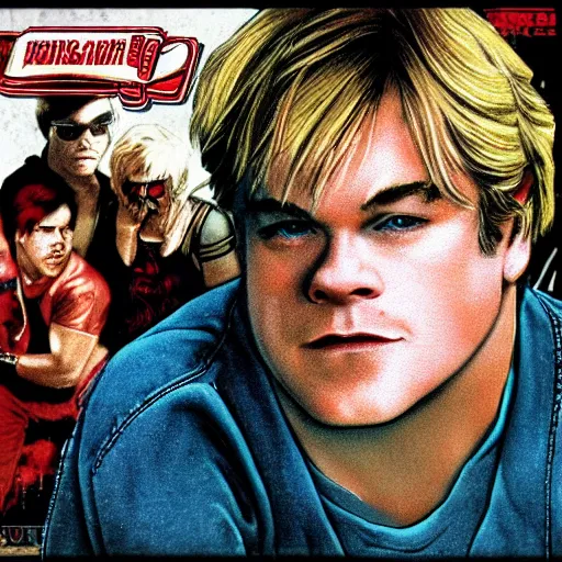 Image similar to portrait of philip seymour hoffman in double dragon video game splash screen