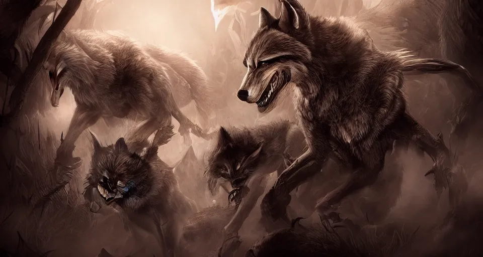 Prompt: an epic action concept masterpiece of the animal wolf - nightmares are made of, inspired by sd ai. horrific digital art, extremely moody lighting