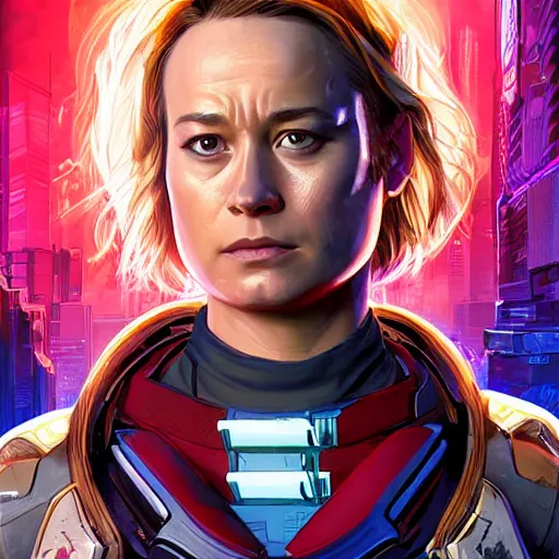 Prompt: Brie Larson as an cyberpunk Apex Legends character digital illustration portrait design by, Mark Brooks and Brad Kunkle detailed, gorgeous lighting, wide angle action dynamic portrait,