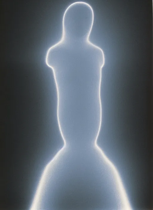 Prompt: realistic scientific documentary photo of a human aura fields glowing, volumetric particles, front view 1 9 9 0, life magazine reportage photo, metropolitan museum photo