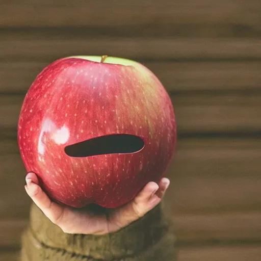 Prompt: happiest apple in the world, wide grin, photograph