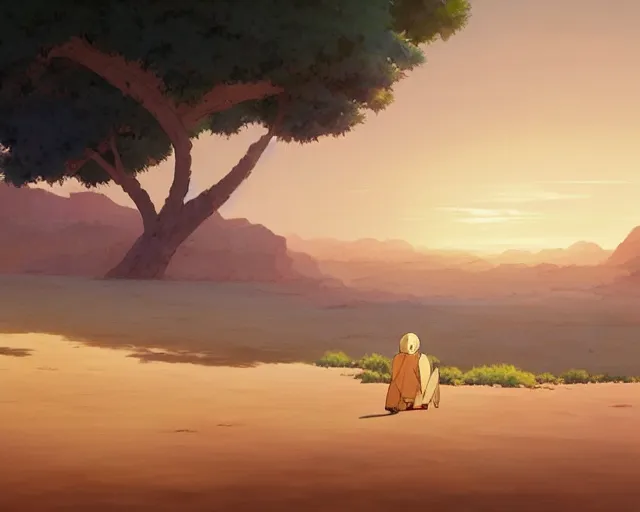 Image similar to an arab man in the desert with a storm, makoto shinkai, loish, studio ghibli