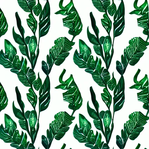 Prompt: repeating pattern seamless. watercolor. tropical palm leaves, warm light, green, flat color hyperrealistic, detailed