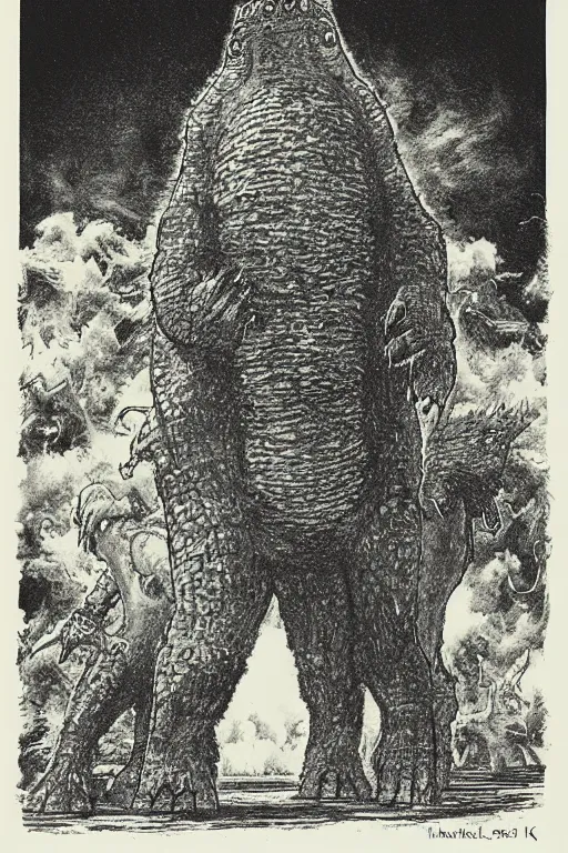 Image similar to the king of the monsters, by maurice sendak