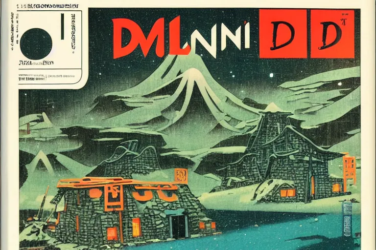 Prompt: 1 9 7 9 omni magazine cover of dnd village. japanese woodblock style by vincent di fate