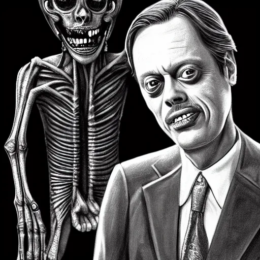 Prompt: steve buscemi by h. r. giger