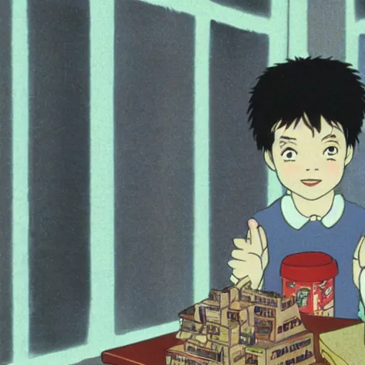 Prompt: still from home alone (1990) in studio ghibli style