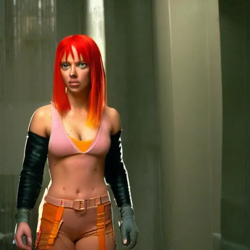 Image similar to scarlett johansson dressed as leeloo from fitth element, hd, 8 k