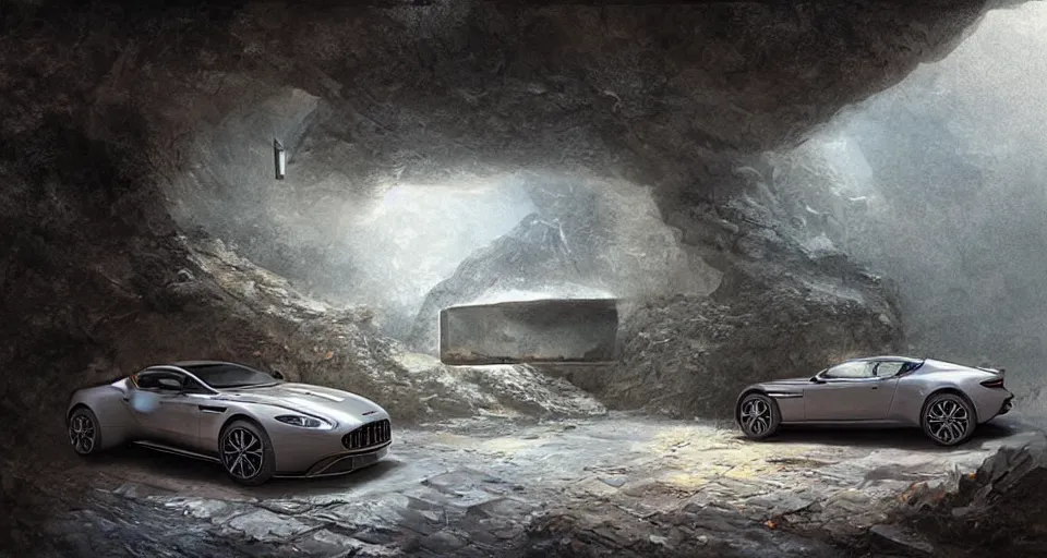 Image similar to Aston Martin in modern cave Next to the pool,digital art,ultra realistic,ultra detailed,art by greg rutkowski