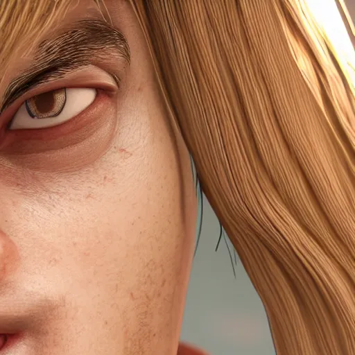 Image similar to detailed face of boy with blonde hair and brown eyes, unreal engine 5 rendered, incredibly highly detailed and realistic, 8 k, sharp focus, studio quality