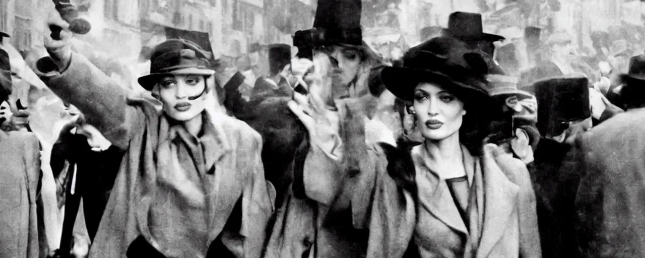 Prompt: revolution in 1 9 2 3 paris, angelina jolie delivers a speech, noir, photorealistic