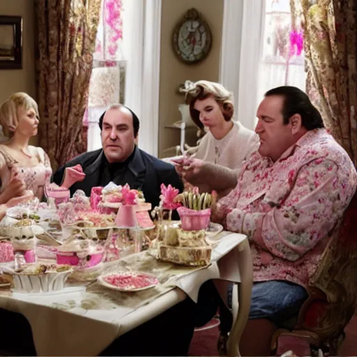 Prompt: Tony Soprano having a girly tea party