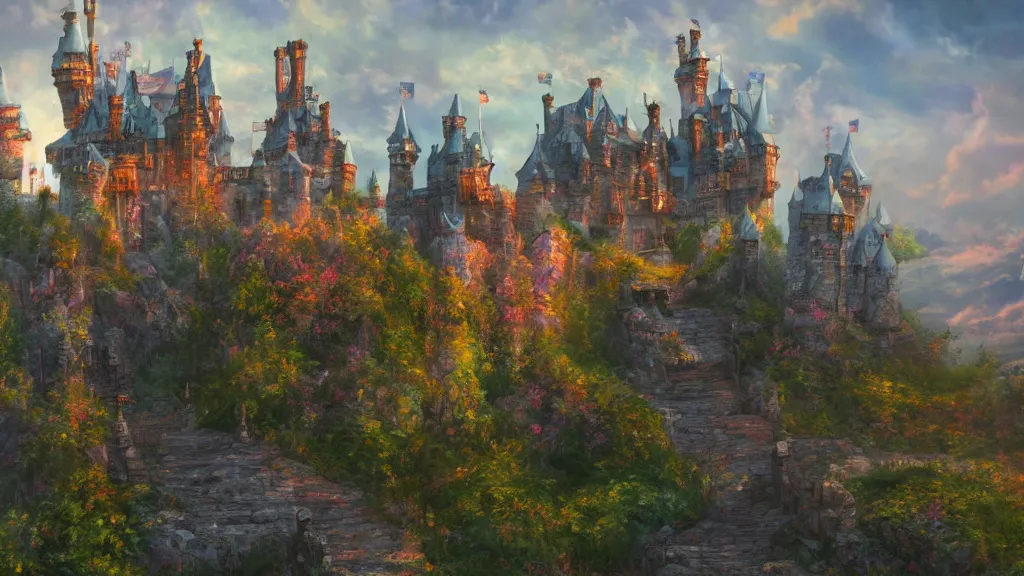 Prompt: fantasy castle, pastel artwork, very very very beautiful scenery, hd, hdr, ue5, ue6, unreal engine 5, cinematic 4k wallpaper, 8k, ultra detailed, high resolution, artstation, award winning