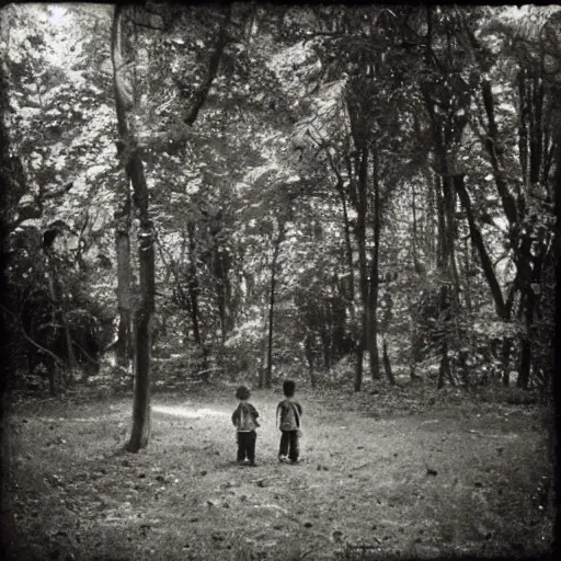 Prompt: kids in the woods photographed by sally mann