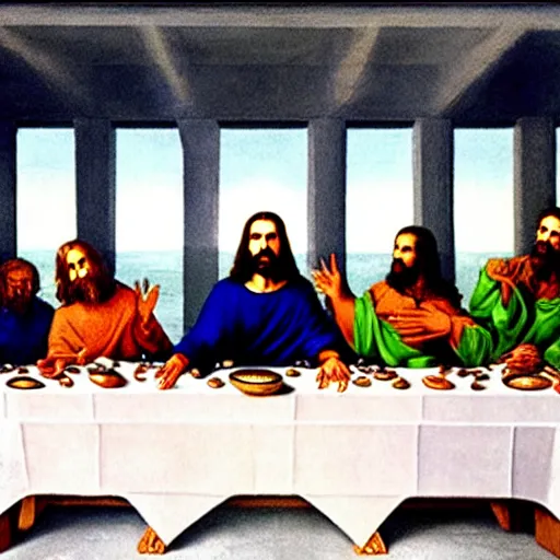 Prompt: Kanye West as Jesus in the Last Supper painting