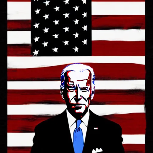 Image similar to Joe Biden looking sinister, american flag, by Tsutomu Nihei, highly detailed