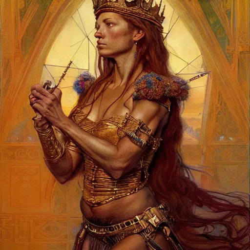 Prompt: highly detailed portrait of a majestic lioness queen in the form of a beautiful woman. d & d. art by donato giancola, eugene delacroix, ruan jia, carl larsson, geof darrow. trending on artstation, intricate details, energetic composition, golden ratio, concept art, illustration, elegant art, global illuminaition