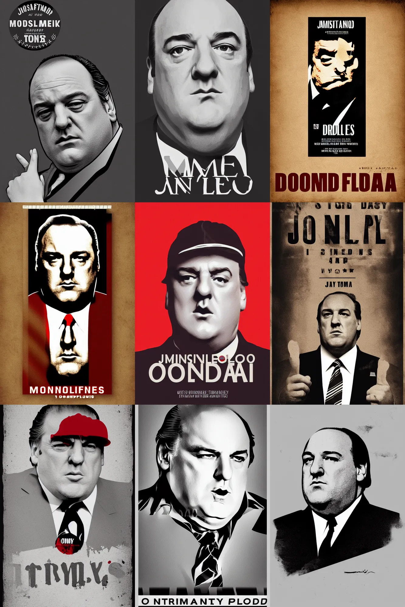 Prompt: minimal movie poster, james gandolfini tony soprano as donald trump, digital art, fanart, radial