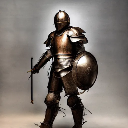 Prompt: a full armored knight posing for a commercial photoshoot, painted by beskinski