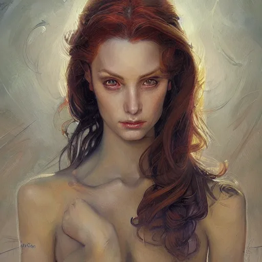 Image similar to a painting in the style of charlie bowater, and in the style of donato giancola, and in the style of stephen bauman. smooth, sharp focus, semi - realism.