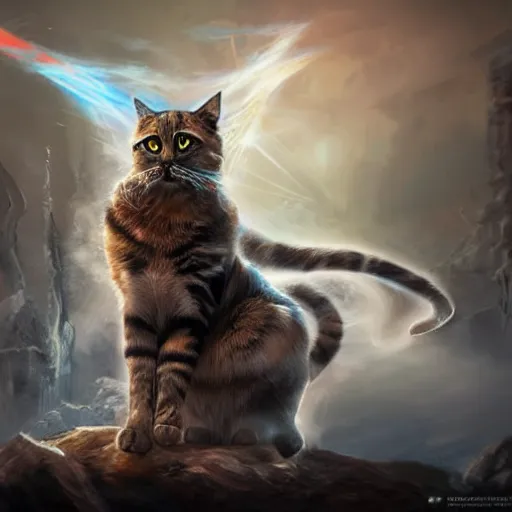 Image similar to a hyper realistic cat warrior, ultra detailed, magic the gathering art, digital art, cinematic, studio lighting, background battlefield, fantasy,