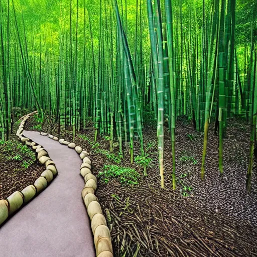 Image similar to round stone path in bamboo forest