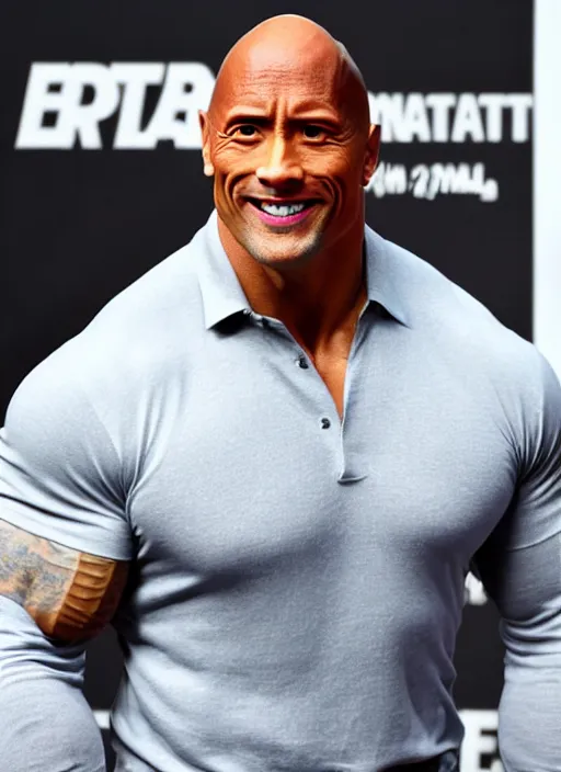 Image similar to Dwayne Johnson with a very slim and thin and skinny body
