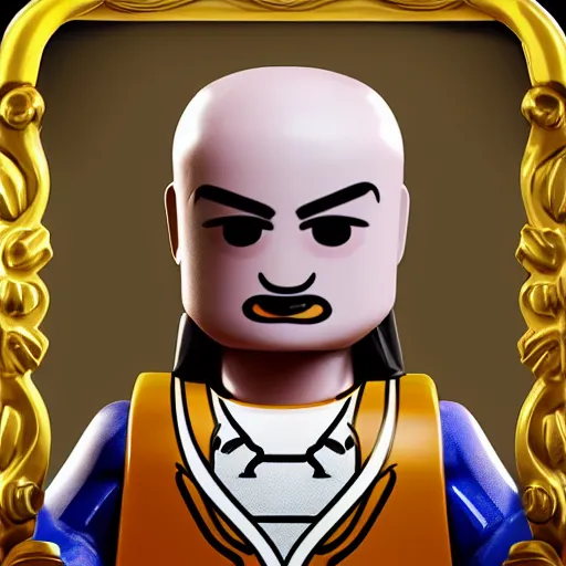 Image similar to a still life portrait of a roblox character, baroque, painting, realistic portrait, roblox corporation, lego, character painting, sitting