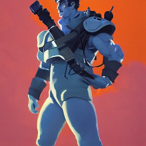 Image similar to greg manchess portrait painting of armored ghostbuster egon spengler as overwatch character, medium shot, asymmetrical, profile picture, organic painting, sunny day, matte painting, bold shapes, hard edges, street art, trending on artstation, by huang guangjian and gil elvgren and sachin teng