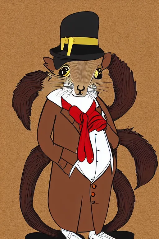 Image similar to a squirrel dressed like a pimp, vector art