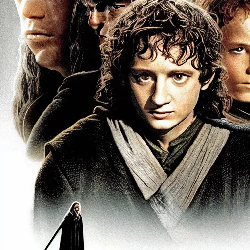 Prompt: the lord of the rings but frodo is really tall