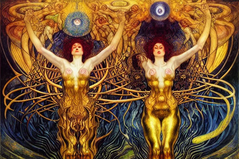 Image similar to Divine Chaos Engine by Karol Bak, Jean Delville, William Blake, Gustav Klimt, and Vincent Van Gogh, symbolist, visionary