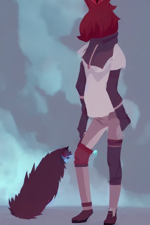 Image similar to furry anthro wolf fursona, a full body portrait of a the sellsword marissa bell, short red hair, fantasy, makoto shinkai, james gilleard, very detailed, matte, gaussian blur