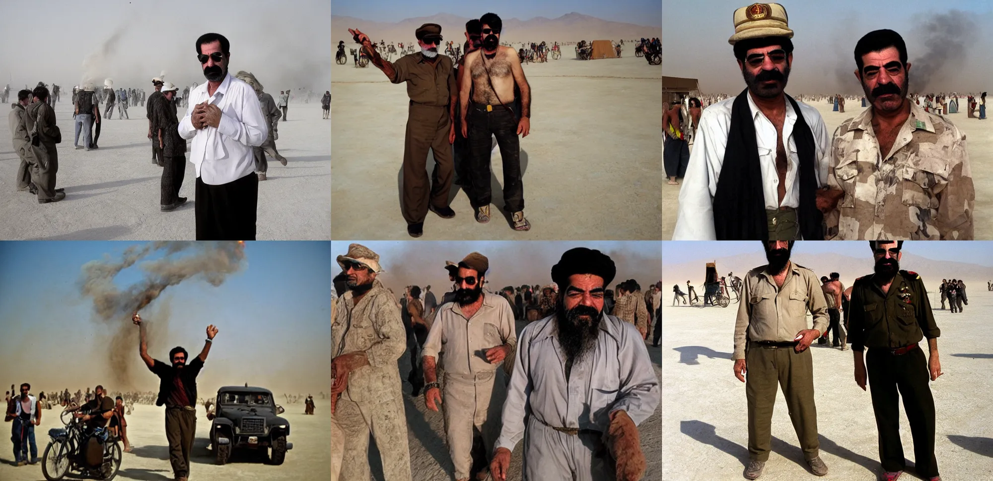 Prompt: saddam hussein at burning man